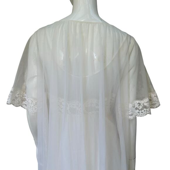 Vintage Nightgown & Peignoir Set White Nylon Maxi Length 1960’s Medium - Picture 7 of 12